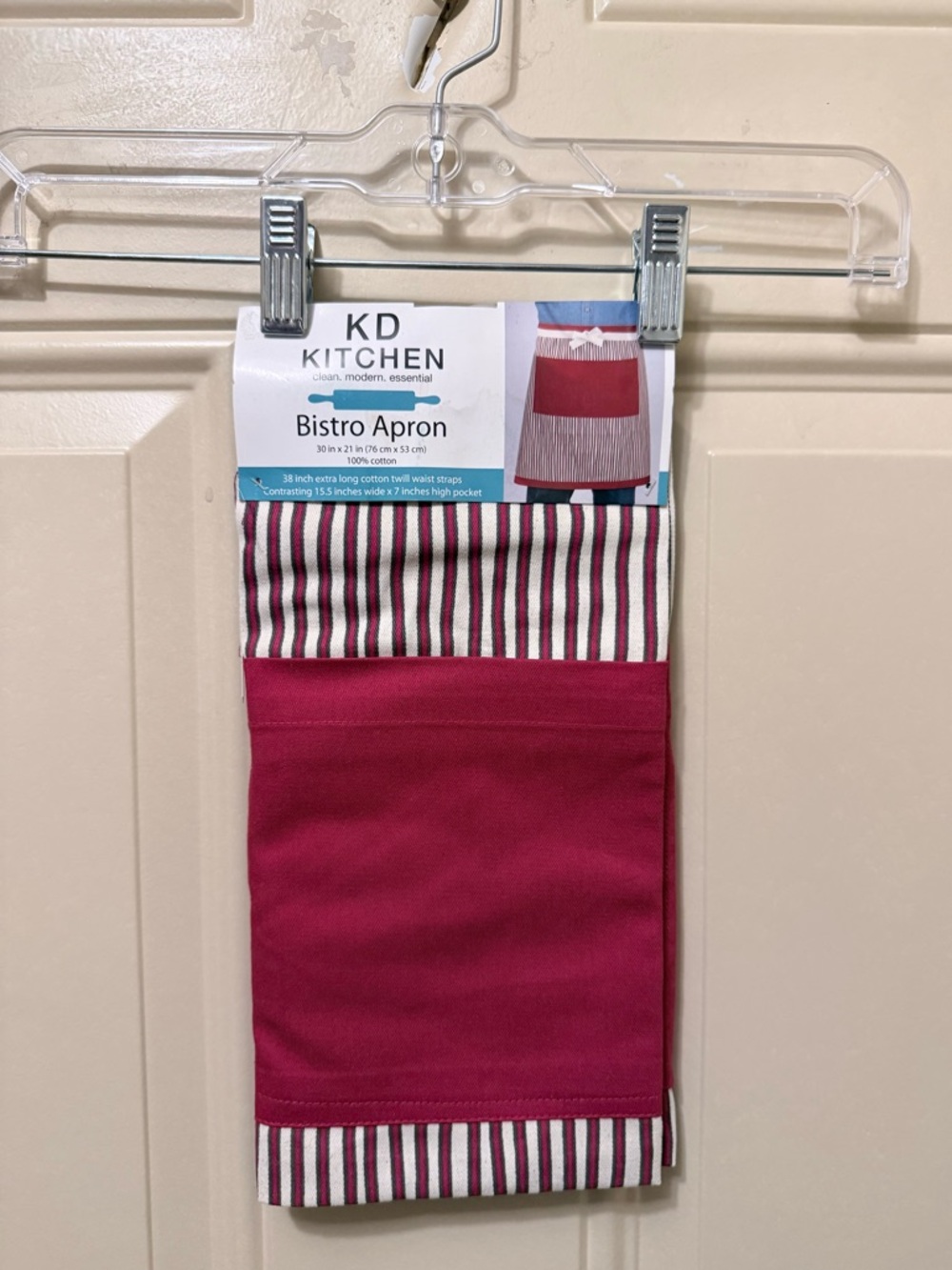 KD Kitchen Samba Red Cotton Bistro Apron One Size Fits Most Extra Long Straps